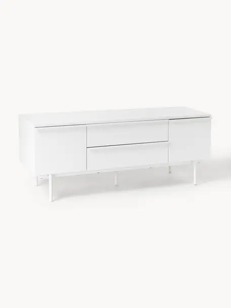 Aparador de madera Elona, Estructura: tablero de fibras de dens, Patas: metal con pintura en polv, Blanco, An 180 x Al 55 cm