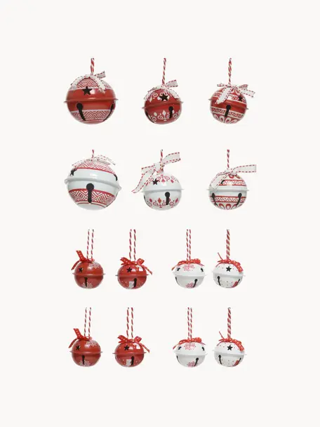 Décorations de sapin de Noël Glocken, 14 élém., Rouge, blanc, Lot de différentes tailles