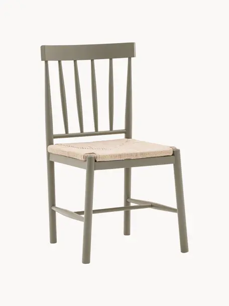 Chaises en bois avec jonc tressé à la main Eton, 2 pièces, Taupe, beige clair, larg. 46 x prof. 45 cm
