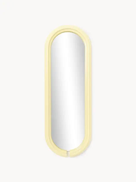 Specchio ovale alto Mael, Cornice: pannello di fibra a media, Retro: pannello di fibra a media, Superficie dello specchio: lastra di vetro, Giallo chiaro, Larg. 50 x Alt. 140 cm