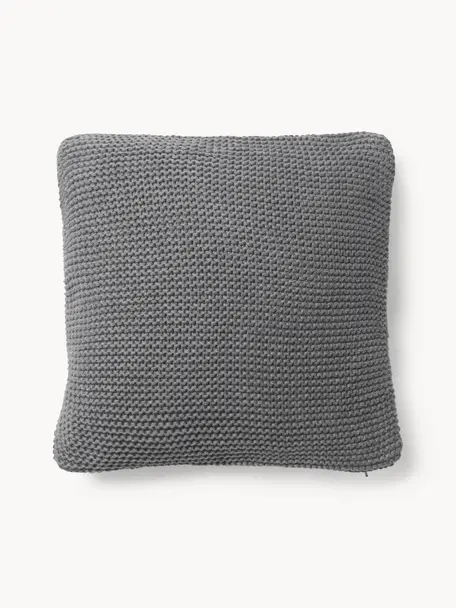 Housse de coussin en tricot de coton bio Adalyn, 100 % coton bio, certifié GOTS, Anthracite, larg. 40 x long. 40 cm