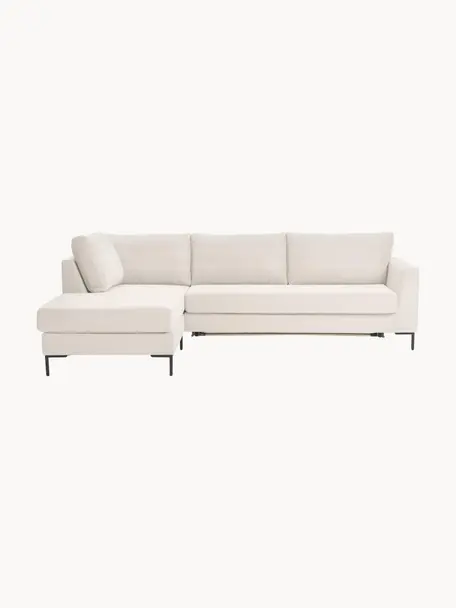 Schlafsofa Luna (3-Sitzer) mit Matratze, Bezug: 100 % Polyester Der strap, Gestell: Massives Buchenholz, Schi, Füße: Metall, galvanisiert Dies, Webstoff Off White, B 270 x T 184 cm, Eckteil links