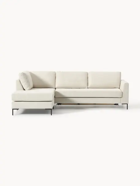 Schlafsofa Luna (3-Sitzer) mit Matratze, Bezug: 100 % Polyester Der strap, Gestell: Massives Buchenholz, Schi, Webstoff Off White, B 270 x T 184 cm, Eckteil links