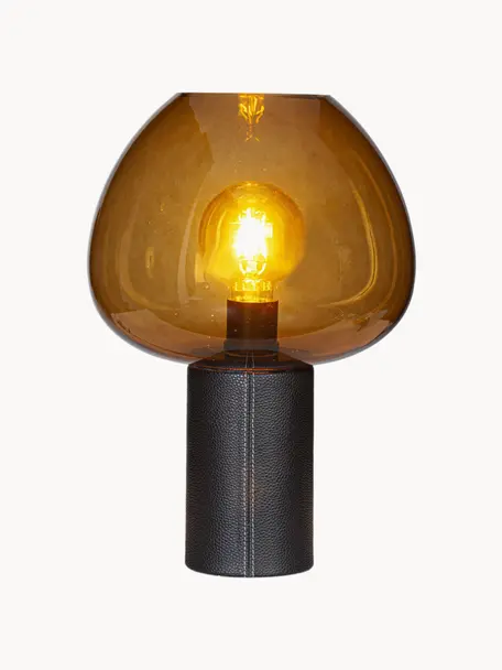 Tischlampe Cozy mit Kunstleder-Fuß, Lampenschirm: Glas, Lampenfuß: Kunstleder, Dunkelbraun, Schwarz, Ø 29 x H 42 cm