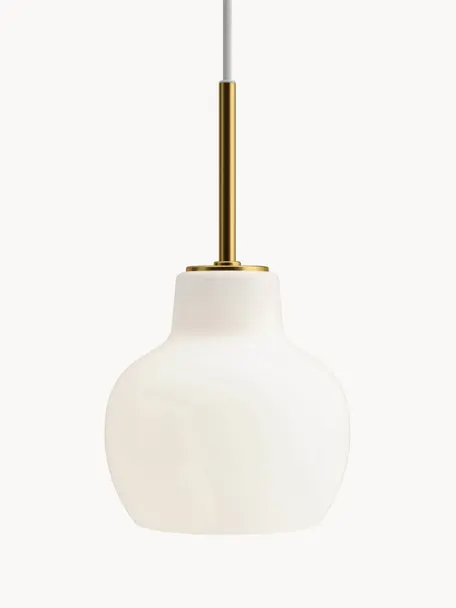 Lampa wisząca ze szkła dmuchanego VL Ring Crown, Mosiężny, biały, Ø 19 x 34 cm