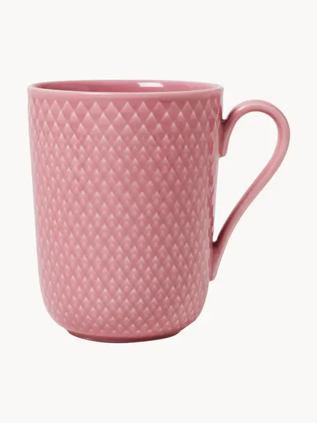 Tazas de porcelana con relieves Rhombe, 4 uds., Porcelana, Rosa palo, Ø 9 x Al 11 cm, 330 ml