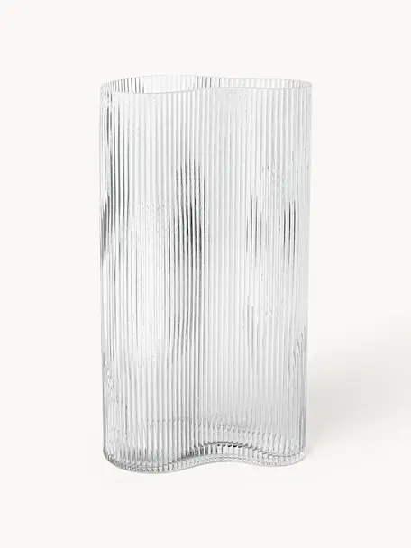 Mondgeblazen design vaas Dawn met groefreliëf, Glas, Transparant, B 16 cm x H 30 cm