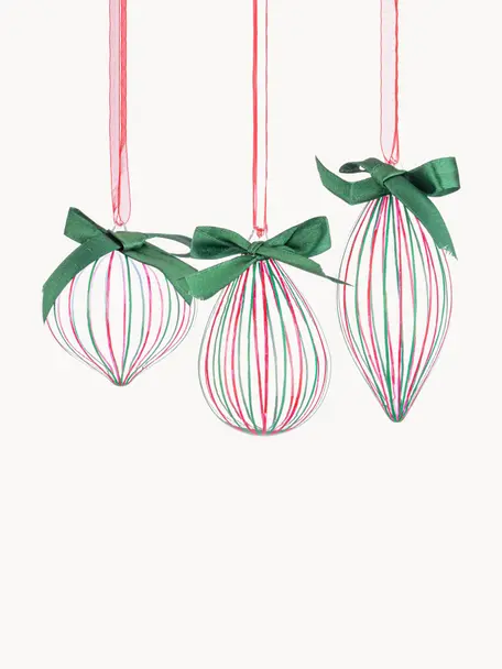 Weihnachtsbaumanhänger Stripe Trans, 12er-Set, Glas, Transparent, Grün, Pink, Set mit verschiedenen Grössen