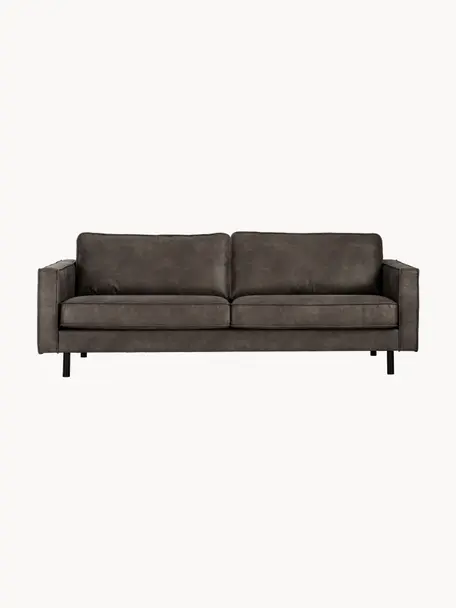 Sofá de cuero reciclado Hunter (3 plazas), Tapizado: cuero reciclado (70% cuer, Estructura: madera de pino maciza y f, Patas: metal con pintura en polv, Cuero gris pardo, An 219 x F 90 cm