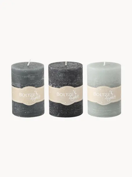 Set de velas Trent, 3 uds., Gris, Ø 7 x Al 10 cm