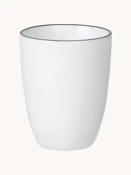 Ručně vyrobené porcelánové pohárky na espresso Salt, 4 ks, Porcelán, Tlumeně bílá, s černým okrajem, Ø 6 cm, V 8 cm, 100 ml