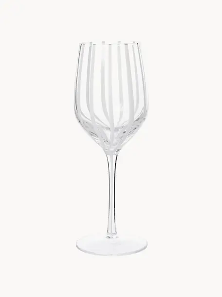 Ručně foukaná sklenice na bílé víno Stripe, Ručně foukané sklo, Transparentní, bílá, Ø 8 cm, V 21 cm, 350 ml