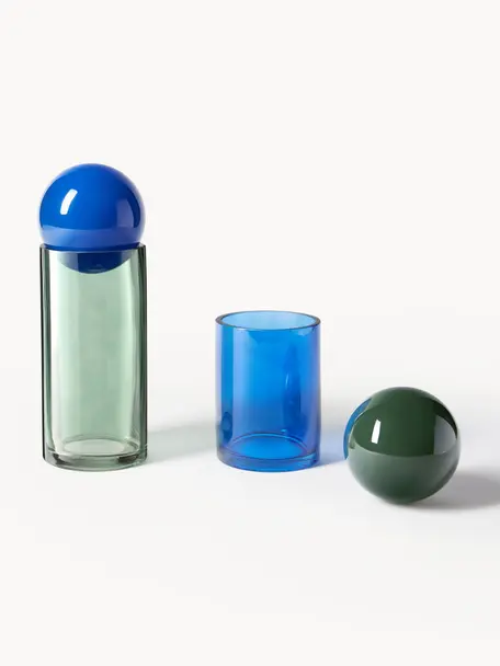 Sada skleněných dóz Tarli, 2 díly, Sklo, Zelená, odstíny modré, Sada s různými velikostmi