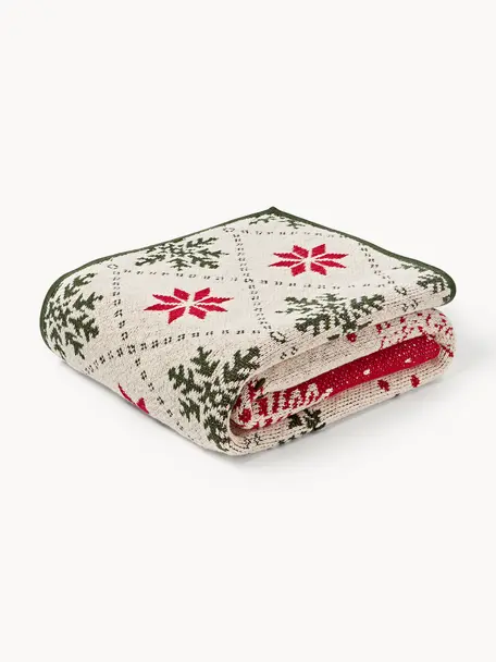 Plaid avec motif de Noël tricoté Noël Starry, 100 % coton

Le matériau est certifié STANDARD 100 OEKO-TEX®, CITEVE, 137 CITEVE, Beige clair, rouge, vert foncé, larg. 130 x long. 170 cm