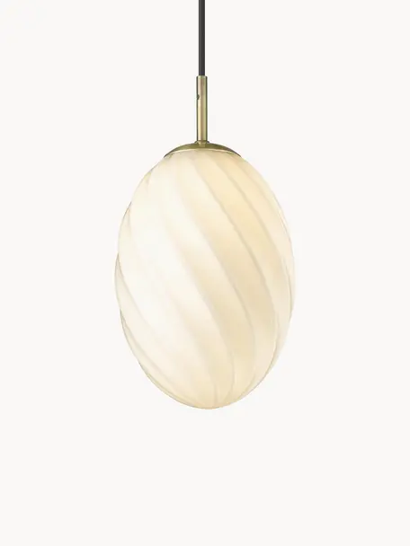 Kleine hanglamp Twist, mondgeblazen, Lampenkap: glas, Decoratie: gecoat metaal, Gebroken wit, Ø 15 x H 23 cm