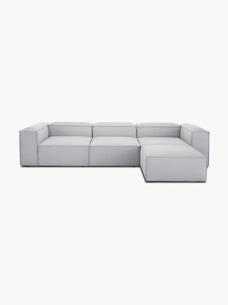 Canapé d'angle modulable 4 places avec pouf Lennon, Tissu gris, larg. 327 x prof. 207 cm