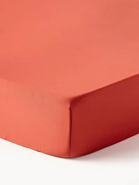 Elastická plachta na topper matrac z bavlneného saténu Comfort, Hrdzavočervená, Š 90 x D 200 cm, V 15 cm