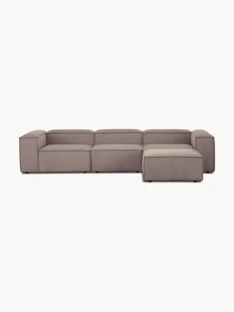 Modulares Sofa Lennon (4-Sitzer) aus Cord mit Hocker, Bezug: Cord (92 % Polyester, 8 %, Gestell: Massives Kiefernholz FSC-, Cord Taupe, B 327 x T 207 cm