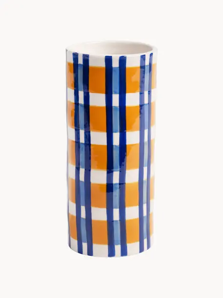 Vase en porcelaine fait main Clash, haut. 18 cm, Porcelaine, Orange, tons bleus, blanc cassé, Ø 8 x haut. 18 cm