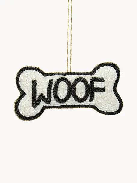 Baumanhänger Woof, 2 Stück, Glasperlen, Weiß, Schwarz, B 11 x H 6 cm