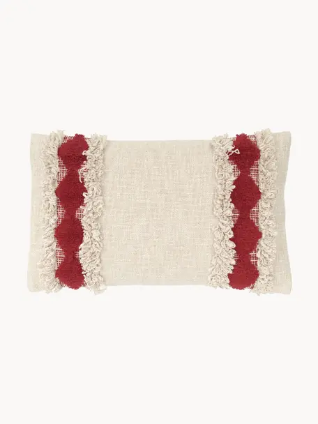Poszewka na poduszkę w stylu boho Yula, 100% bawełna, Beżowy, czerwony, S 30 x D 50 cm