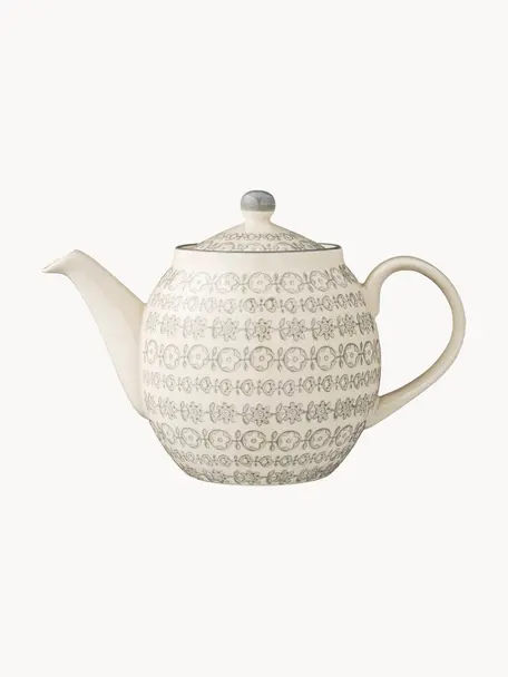 Ručne vyrobená čajová  kanvica s jemným vzorom Karine, 1,2 l, Kamenina, Lomená biela, sivá, 1,2 l