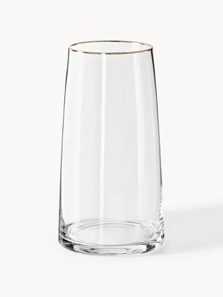 Mundgeblasene Glas-Vase Myla, verschiedene Größen, Glas, Transparent mit Goldrand, Ø 14 x H 28 cm