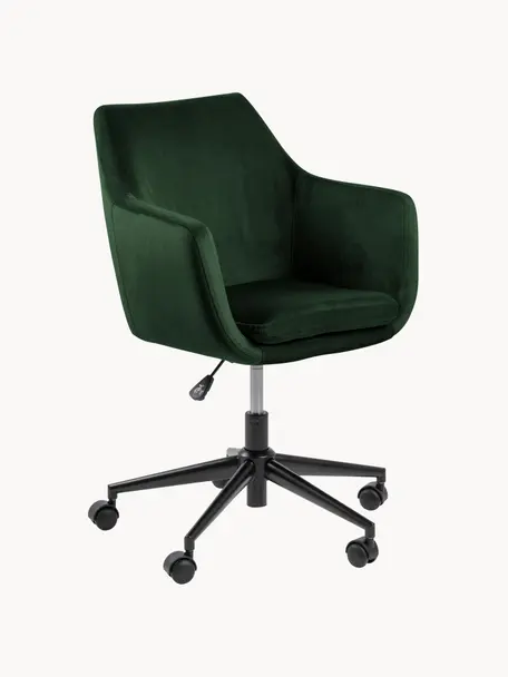 Silla de oficina de terciopelo Nora, regulable en altura, Tapizado: terciopelo (100% poliéste, Estructura: metal con pintura en polv, Terciopelo verde oscuro, An 58 x F 58 cm