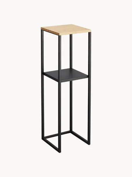 Estantería estrecha de metal y bambú Tower, Estructura: acero con pintura en polv, Tablero: madera de bambú, Negro, An 25 x Al 80 cm