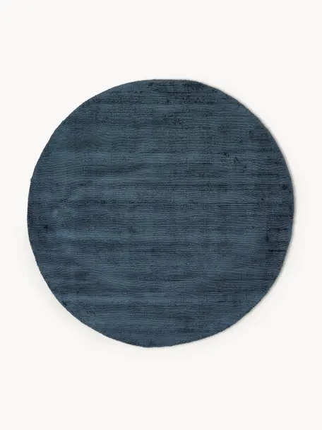 Tapis rond en viscose tissé main Jane, 100 % viscose, Bleu foncé, Ø 120 cm (taille S)