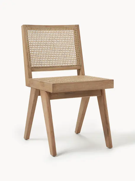 Chaise en bois et cannage Sissi, Rotin, bois de chêne clair, larg. 46 x prof. 56 cm