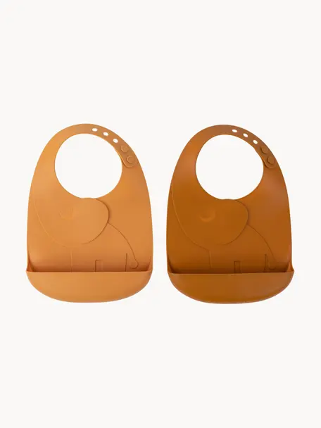 Set de baberos de silicona Peekaboo, 2 uds., 100% silicona de calidad alimentaria, Marrón, naranja, An 19 x L 27 cm