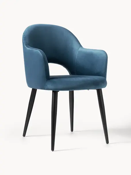 Chaise rembourrée en velours Rachel, Velours bleu foncé, larg. 55 x prof. 65 cm