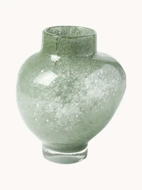 Malá designová váza Mila, V 20 cm, Sklo, Šalvějově zelená, Ø 17 cm, V 20 cm