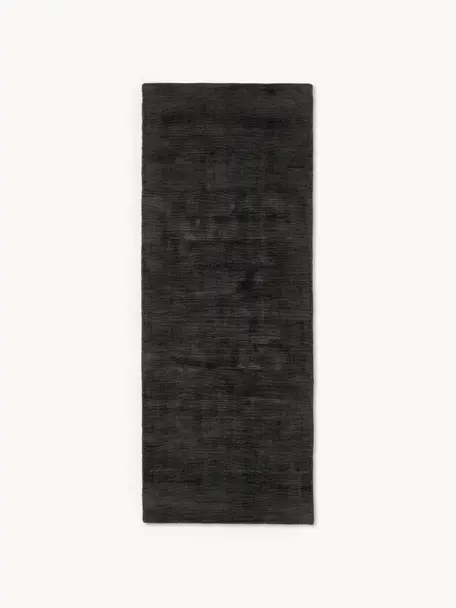 Tapis de couloir en viscose tissé main Jane, 100 % viscose, Anthracite, larg. 80 x long. 200 cm