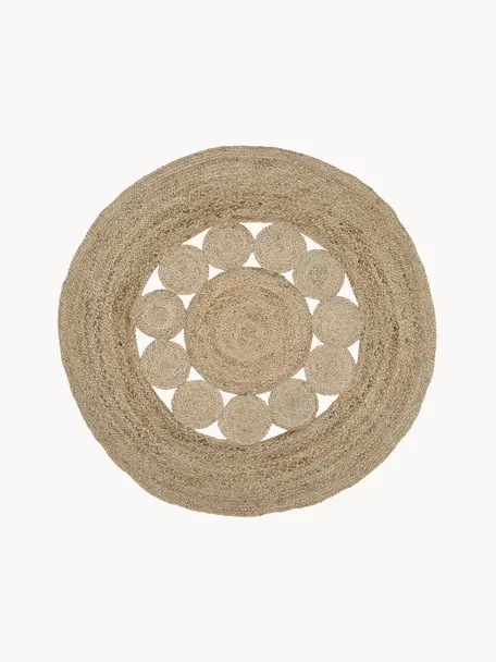 Okrągły ręcznie wykonany dywan z juty Tapu, 100% juta, Brązowy, ∅ 150 cm (Rozmiar M)
