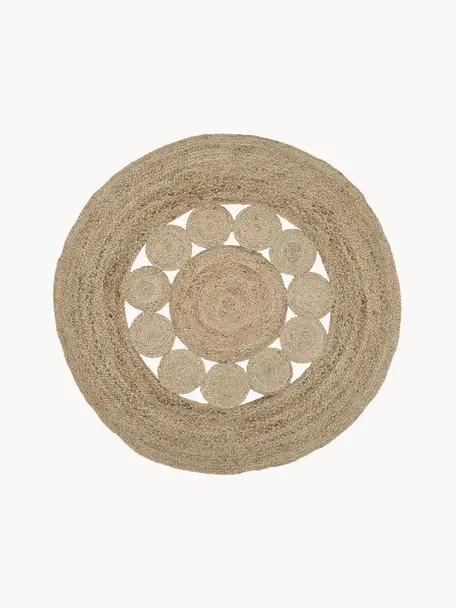 Alfombra redonda artesanal de yute Tapu, 100% yute, Marrón, Ø 150 cm (Tamaño M)