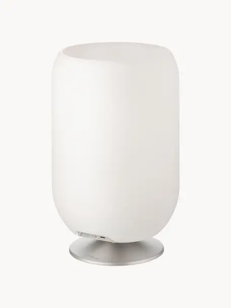 Lámpara de mesa regulable Atmos, con altavoz Bluetooth, Pantalla: polietileno, Estructura: metal recubierto, Blanco, plateado, Ø 22 x Al 37 cm