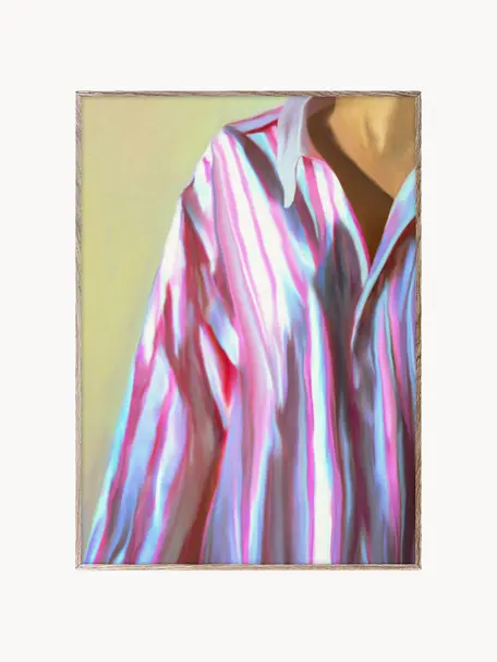 Poster Dad Shirt, Cartoncino opaco da 210 g firmato, stampa digitale con 10 colori resistenti ai raggi UV, Tonalità verde oliva, tonalità rosa e blu, Larg. 30 x Alt. 40 cm