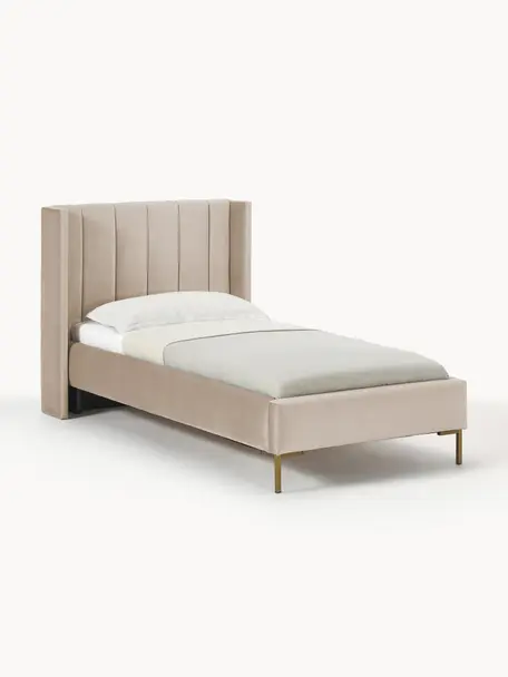 Jednolôžková posteľ zo zamatu Dusk, Zamatová béžová, Š 90 x D 200 cm