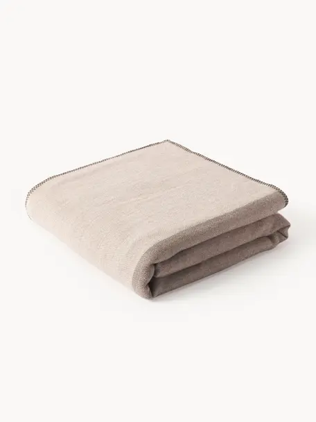 Colcha de lana a rayas Marfil, Tonos beige, An 180 x L 250 (par camas de 140 x 200 cm)
