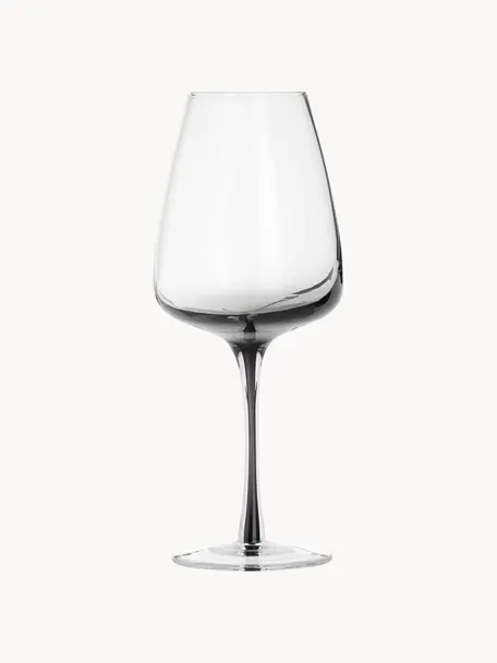 Ručne fúkané poháre na biele víno Smoke, 4 ks, Ručne fúkané sklo, hrubostenné, Priehľadná, tmavosivá, Ø 9 x V 21 cm, 250 ml