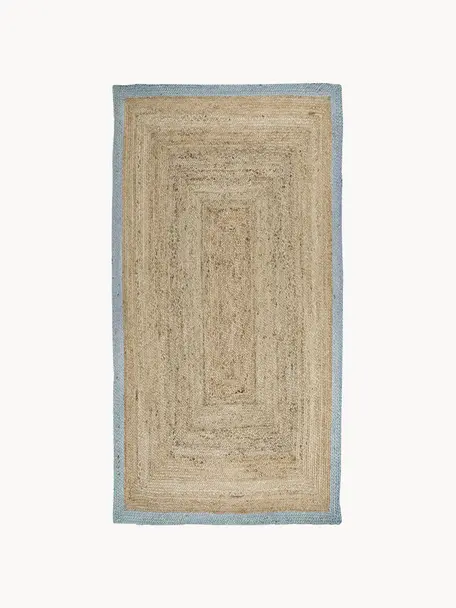 Ręcznie wykonany dywan z juty Shanta, 100% juta, Beżowy, szaroniebieski, S 120 x D 180 cm (Rozmiar S)