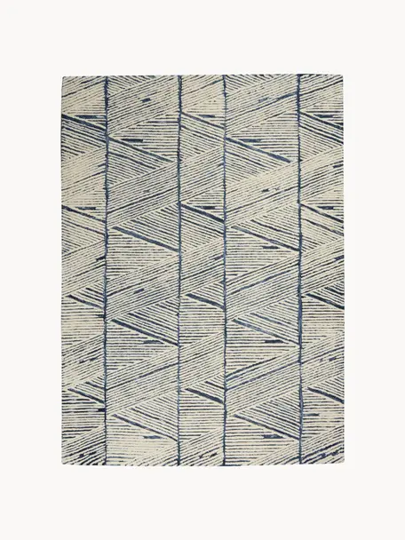Ručne tkaný vlnený koberec Colorado, 100 % vlna
V prvých týždňoch používania môžu vlnené koberce uvoľňovať vlákna, tento jav zmizne po niekoľkých týždňoch používania, Krémovobiela, tmavomodrá, Š 120 x D 180 cm (veľkosť S)