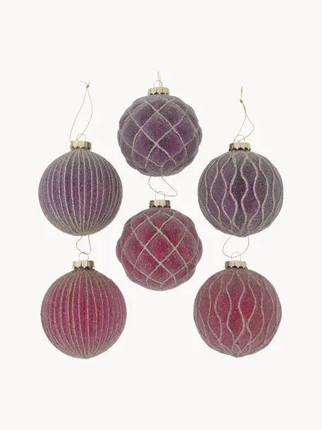 Boules de Noël faites main Taina, 12 élém., Doré, violet, rose, Ø 8 cm