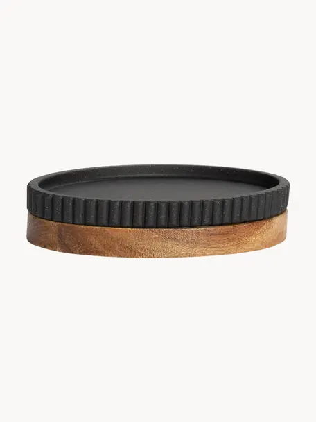 Miska na mydlo s dreveným prvkom Laura, Plast, akáciové drevo, Čierna, tmavé drevo, Š 14 x V 3 cm