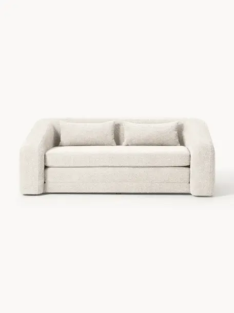 Schlafsofa Eliot (2-Sitzer) aus Teddy-Bouclé, Bezug: Teddy-Bouclé (100 % Polye, Gestell: Spanplatte, Kiefernholz, Füße: Kunststoff Dieses Produkt, Teddy-Bouclé Off White, B 180 x T 100 cm