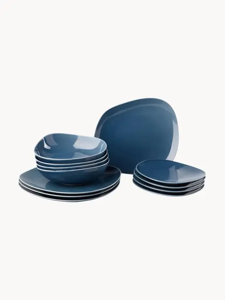 Sada porcelánového nádobí Organic, pro 4 osoby (12 dílů), Tvrdý porcelán, Modrá, Sada různých velikostí