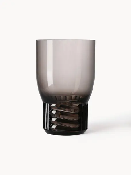 Vasos con relieves Trama, 4 uds., Plástico, Gris transparente, Ø 9 x Al 13 cm, 460 ml