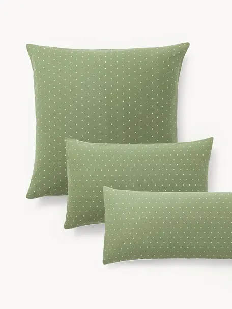 Copricuscino reversibile in flanella a pois Betty, Verde oliva, bianco, Larg. 50 x Lung. 80 cm